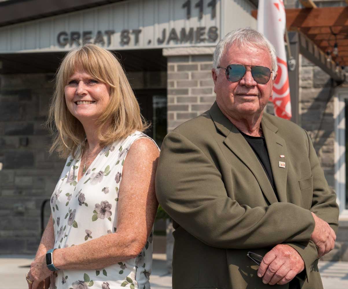 Teaming up for success in creating progressive and inclusive housing, CVNQuinte supervisor Joanne Goodfellow, collaborates with Quinte Community & Housing First Partnership President/CEO Bob Cottrell at Great St. James in Belleville.
